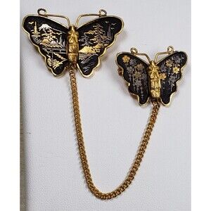 Vintage Japanese Shakudo Damascene Butterfly Scatter Pin Brooch